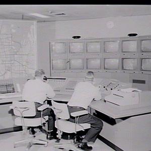 Traffic control centre showing TV screens