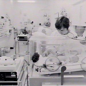Baby in humidicrib at Crown St Women's Hospital nursery