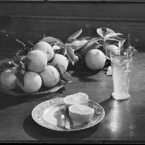 [Still life setting. Oranges and a plate], 1937