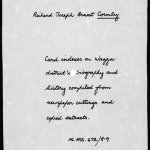 Card indexes on Wagga district's biography and history ...