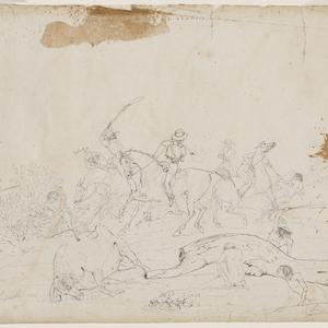 Overlanders attacking the natives / Geo. Hamilton 1846