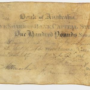 Item 632: Bank of Australia, share certificate, 100 pou...