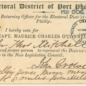 John Crowe voting card for the electoral district of Po...