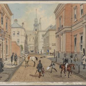 Melbourne, 1880: a street scene, probably Bank Place, 1...