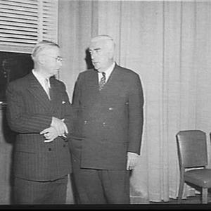 Prime Minister Robert Menzies at a meeting in Canberra