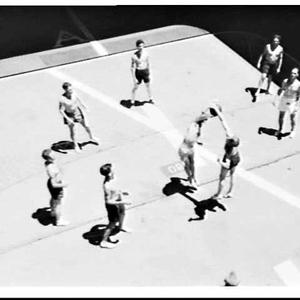 Volleyball on the aircraft lift of HMAS Sydney during R...