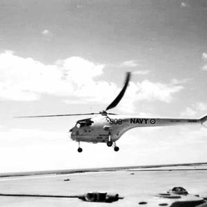 Bristol Sycamore helicopter take off from HMAS Sydney d...