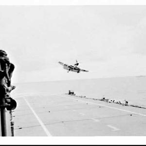Fairey Firefly waved off as it lands on HMAS Sydney dur...