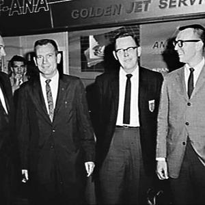 US astronaut Major J. Slayton (2nd from left) and other...