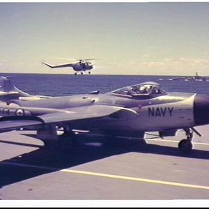 RAN Sea Venom jet fighter on the deck of an aircraft ca...