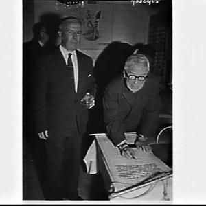 New Zealand Prime Minister Walter Nash signs a Qantas r...
