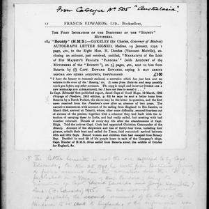 Letter from Sir Charles Oakeley to Henry Dundas, Viscou...