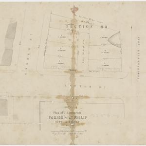 Plan of 7 allotments, Parish of St. Philip, City of Sydney, N.S.W., 1867 [cartographic material] / Surveyor Generals Office.