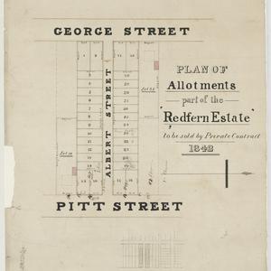 Plan of allotments [cartographic material] : part of the Redfern Estate to be sold by private contract 1842.