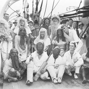 Group of 'Neptunes Clowns' on deck of the flagship