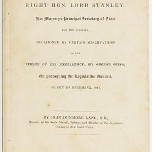 A letter to the Right Hon. Lord Stanley : ... occasione...