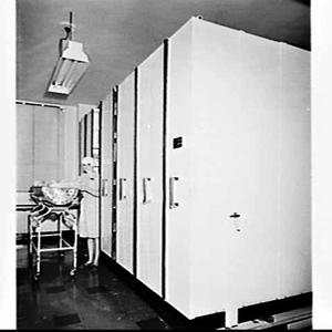 Brownbuilt compactus to store linen, St. Vincent's Hosp...