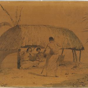 [Hut and three natives of Tonga], 1778 /  drawn by John...