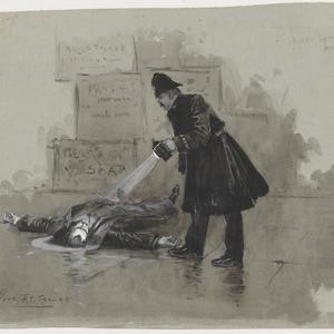 Scene of a crime on a wet night, 1893 / Percy Frederick...