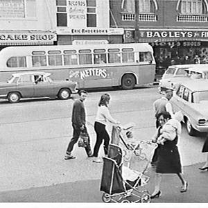 Pedestrians and buses, Campsie shopping centre
