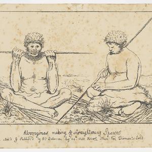 Aborigines making & straightening spears, 1835 / Benjam...