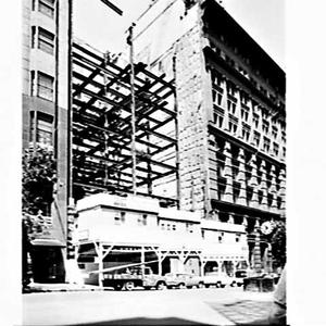 Building the framework of no. 17 Martin Place, Sydney (between Commonwealth Trading Bank and the Hotel Australia, later MLC)