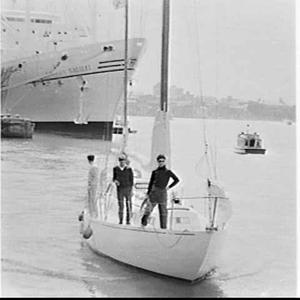 Italians on yacht Camira sailing near the ocean liner G...