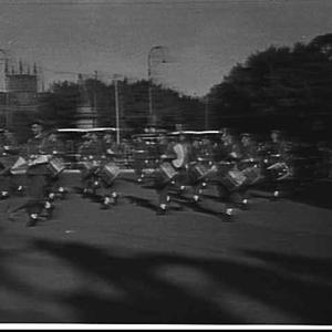 Newington College (bugle and drum) band on parade in Sy...