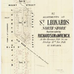 82 allotments at St. Leonards, North Shore : auction sale by Richardson & Wrench : at the rooms Pitt St. on Friday 17th Nov. 1876, at 11o'clock / F.H. Reuss Senr. Architect & Surveyor.