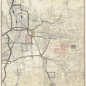 Map of Sydney showing proposed expressways, ringroads a...