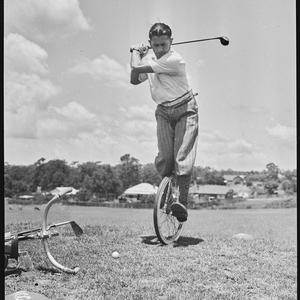 Trick golfer B. Forbutt [Banner Forbutt], December 1946