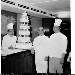 Six-tiered christmas cake on the P. & O. liner Aramac, ...