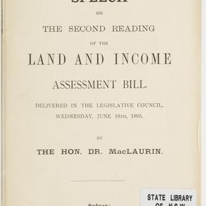 Speech on the second reading of the Land and Income Ass...