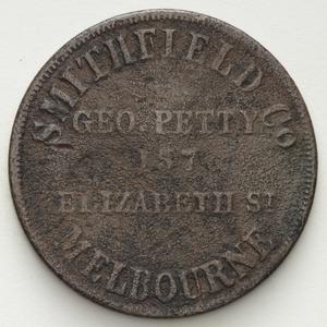 Item 2722: Geo. Petty [George Petty] penny token, [1855 or 1856]