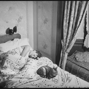 "Yawn & stretch" exercise with cats series, 12 May 1939 / photographed by Ted Hood