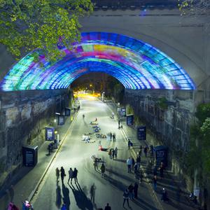 Item 4: Vivid Festival lighting on the arch of the Argy...