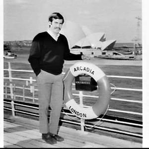 Tennis player John Newcombe on the deck of the liner Ar...