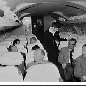 Passenger cabin of BOAC Bristol Britannia arriving at M...